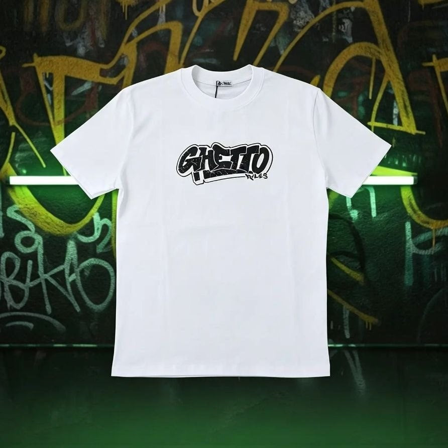 T-shirt GHETTO RULES bianca