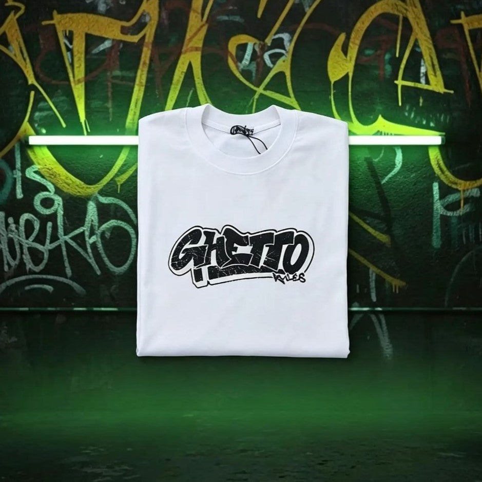 T-shirt GHETTO RULES bianca
