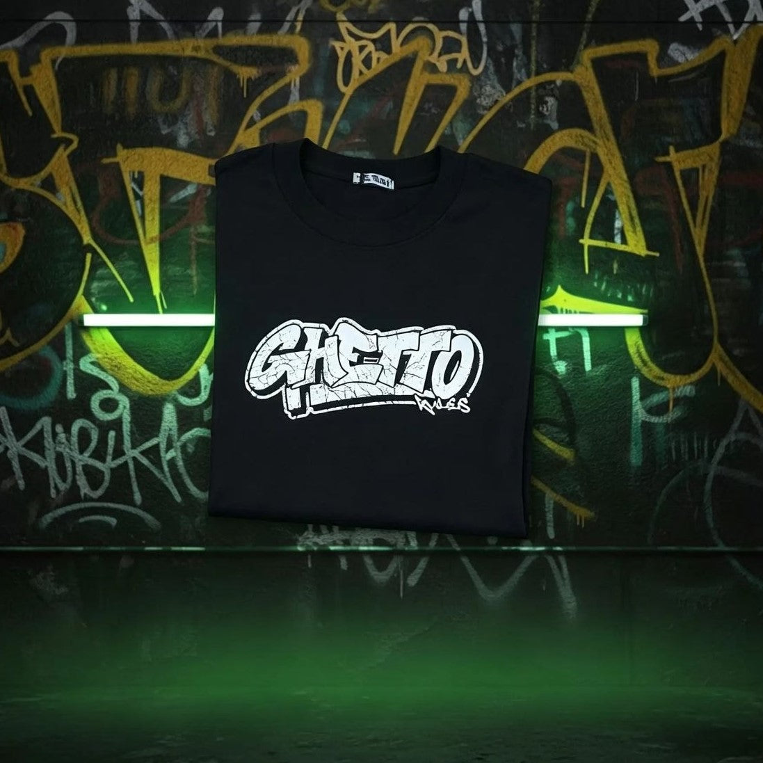 T-shirt GHETTO RULES nera
